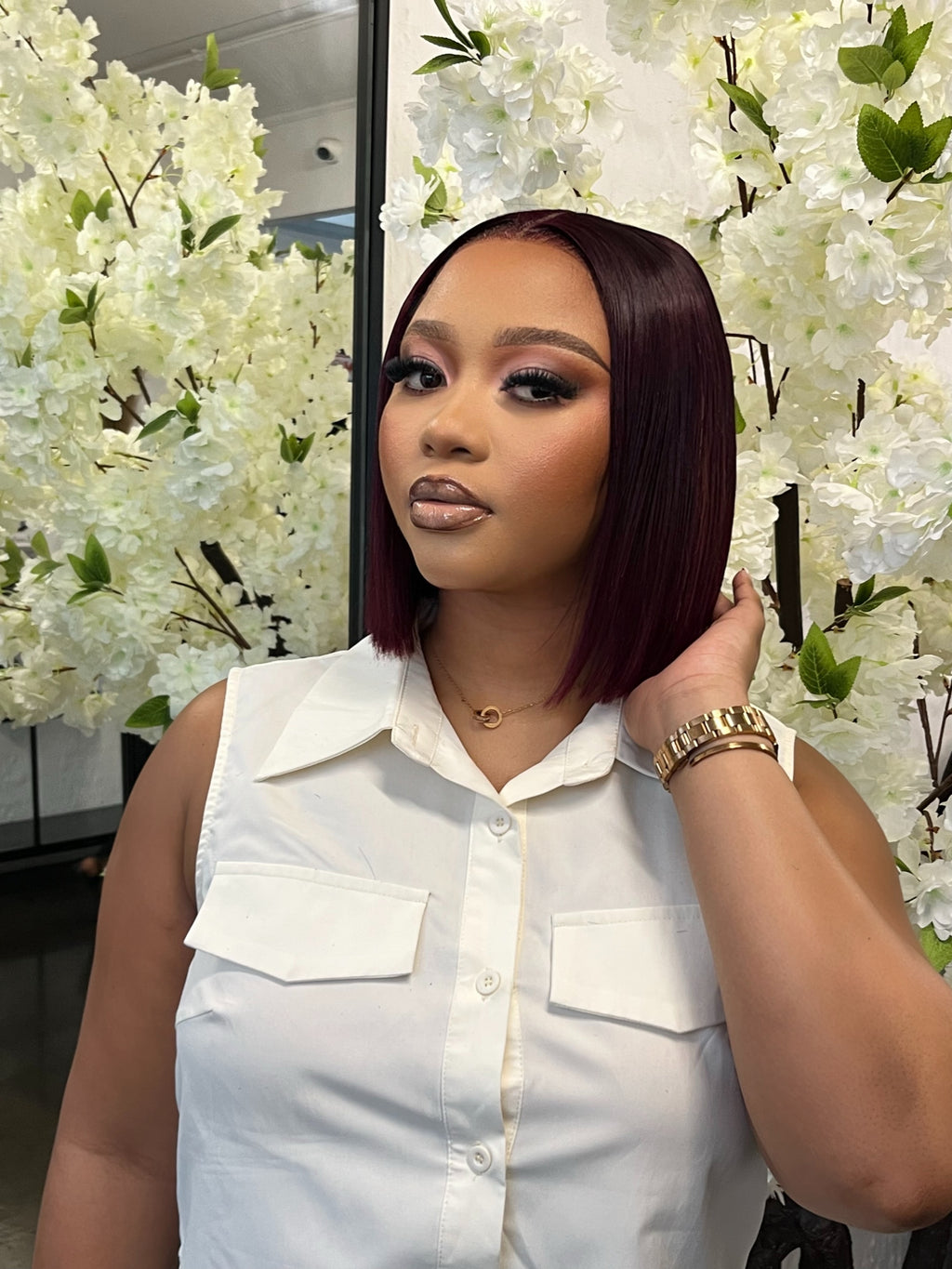 8” Rich Burgundy 5X5 Glueless Bob