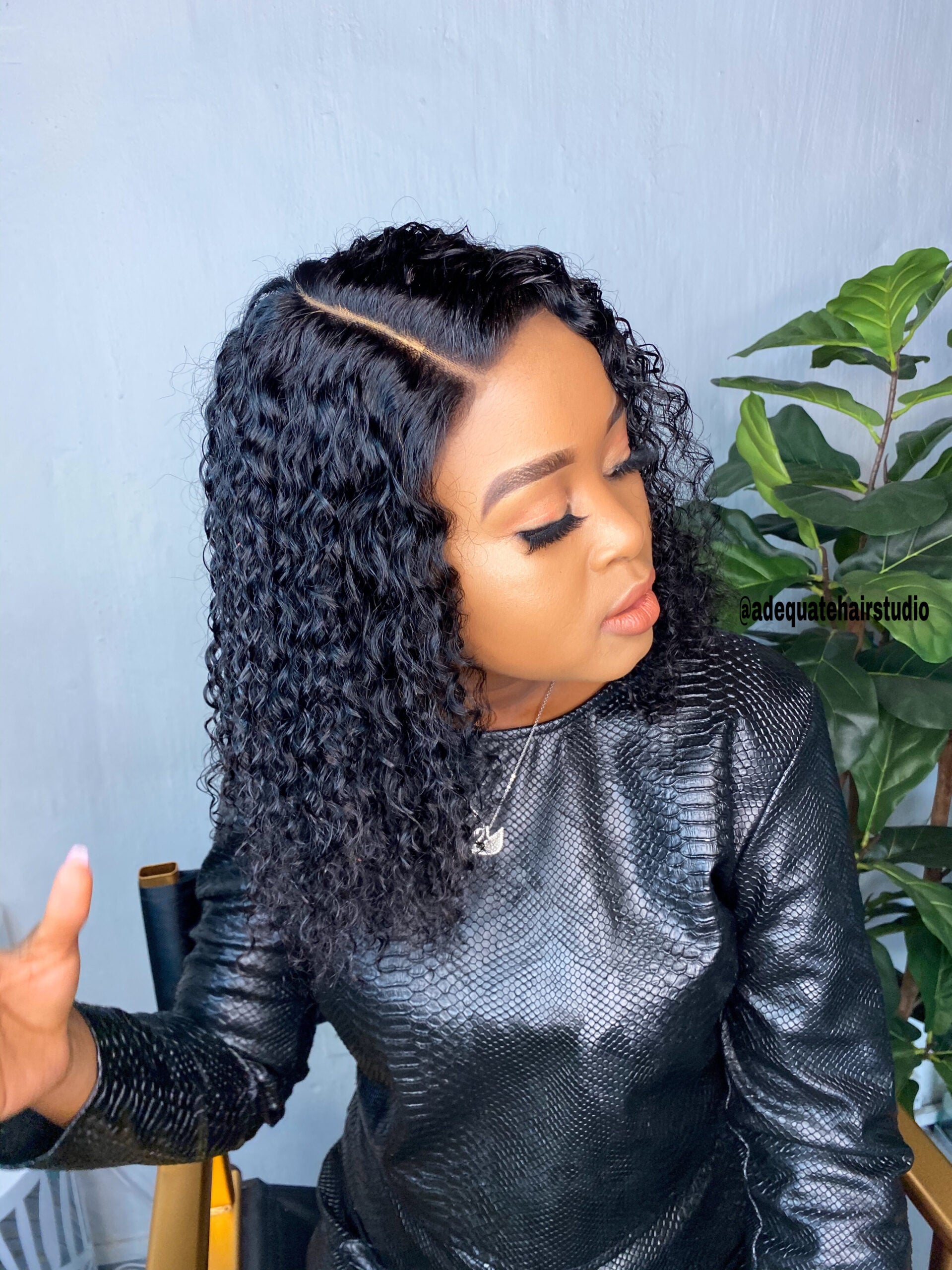 16" Water wave Wig - side part