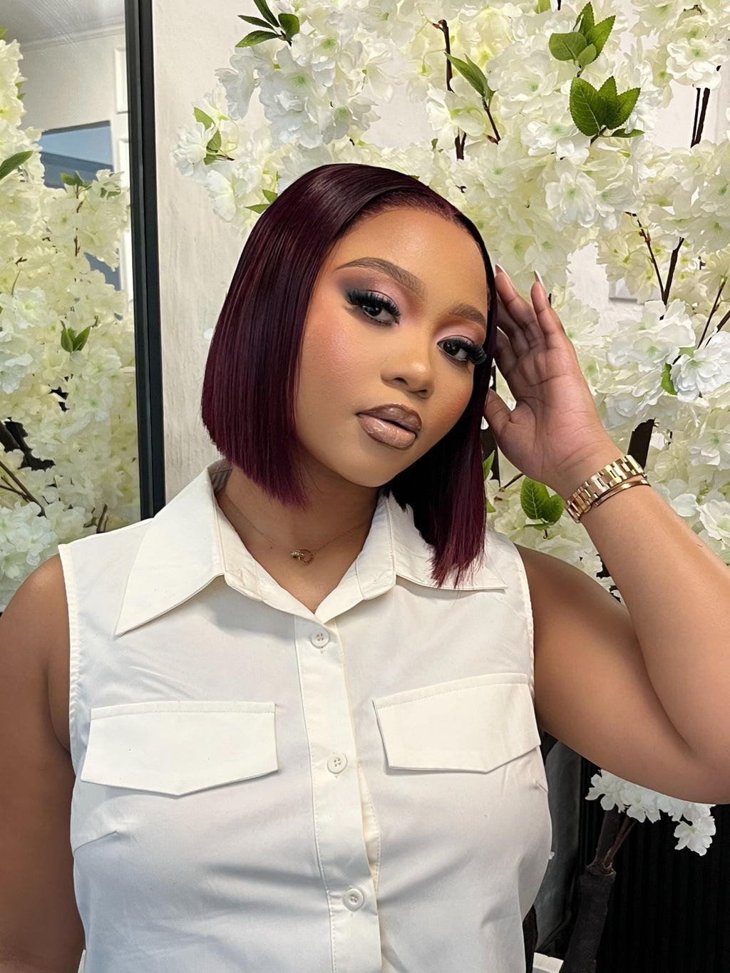 8” Rich Burgundy 5X5 Glueless Bob