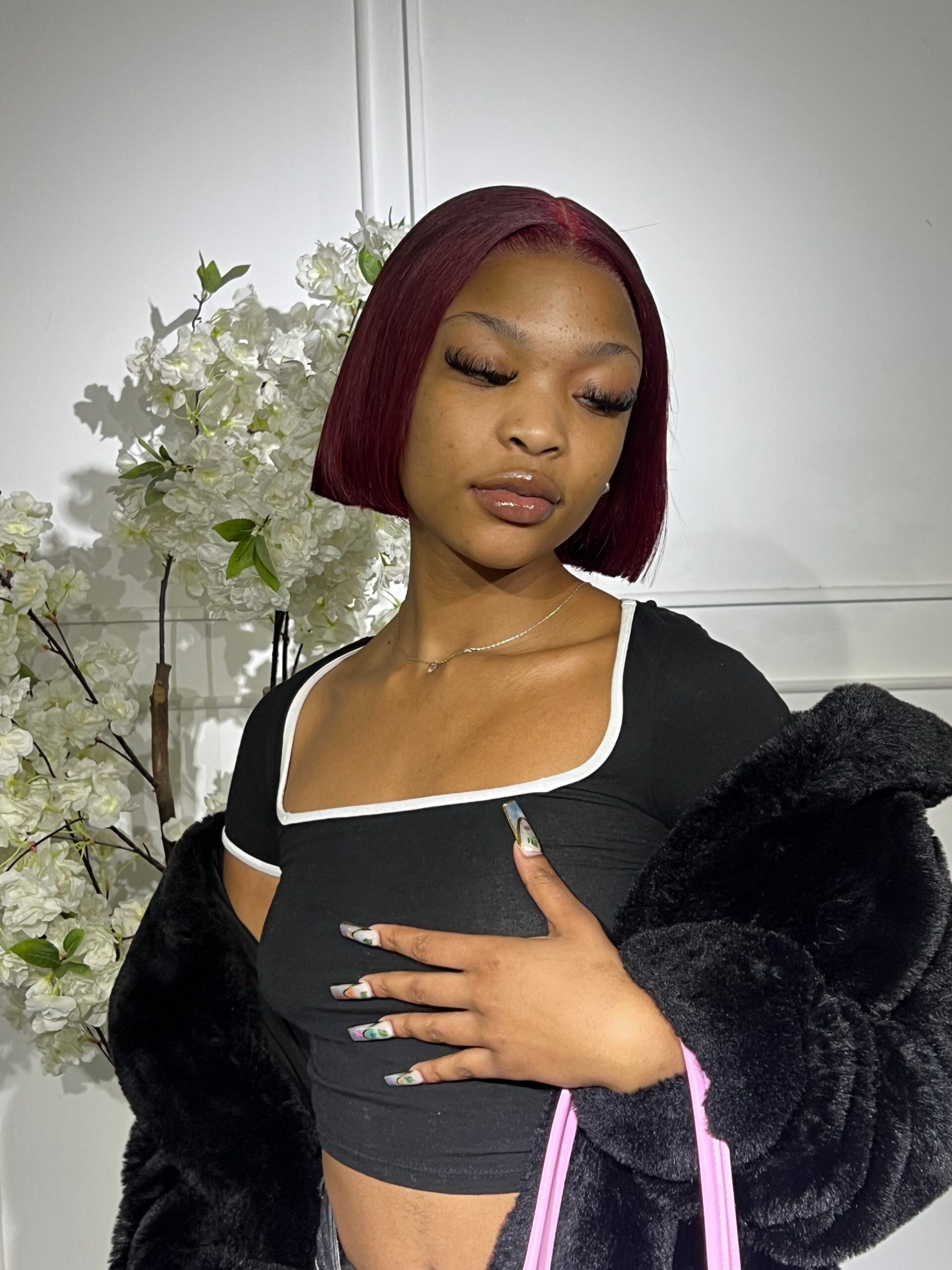 10” Wine red Double drawn frontal bob