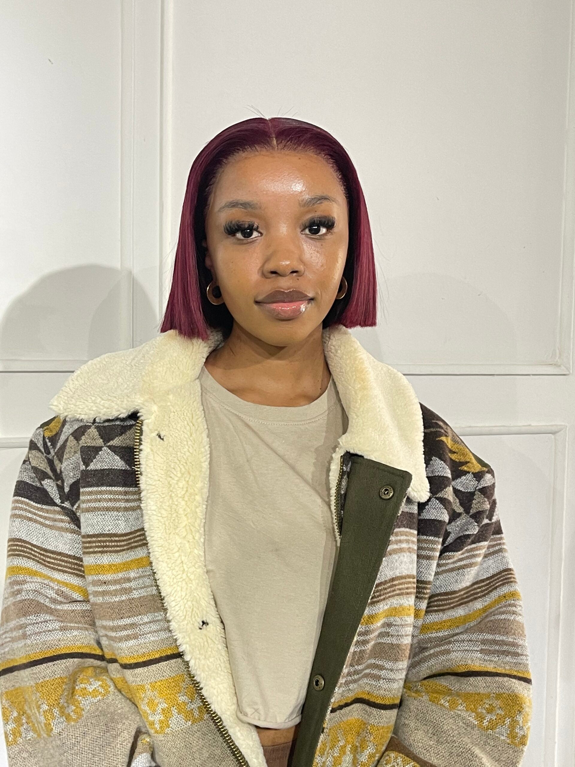 10” Wine red Double drawn frontal bob
