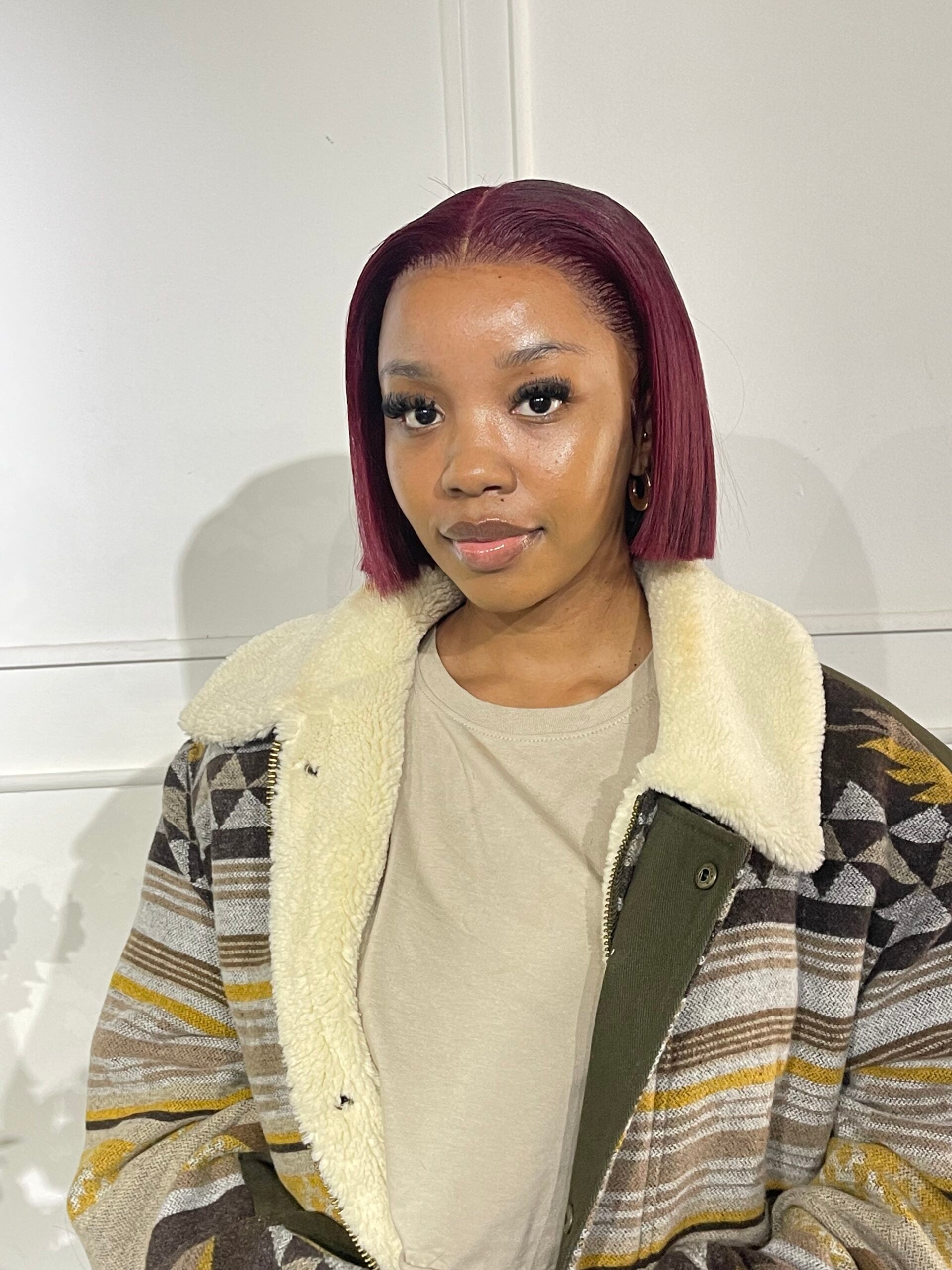 10” Wine red Double drawn frontal bob